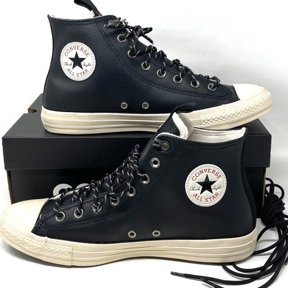 Converse Mens Size 162386C CTAS Hi Top Street Black Leather Faux Fur Sneaker